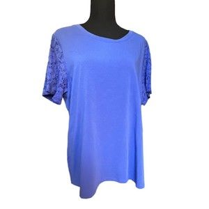 D & Co Essentials Womens Blue Lace Short Sleeve Pullover Tunic Top Size XL
